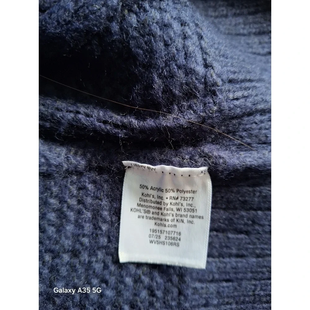 simply vera vera wang women's blue kable knit mock neck pullover sweater size XS